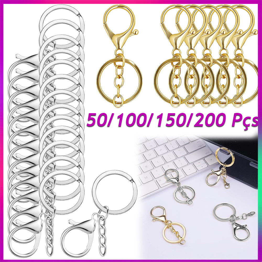 Anel de chaveiro com conjunto de corrente 30 mm, 50/100/150/200 peças chaveiro de Metal unissex
