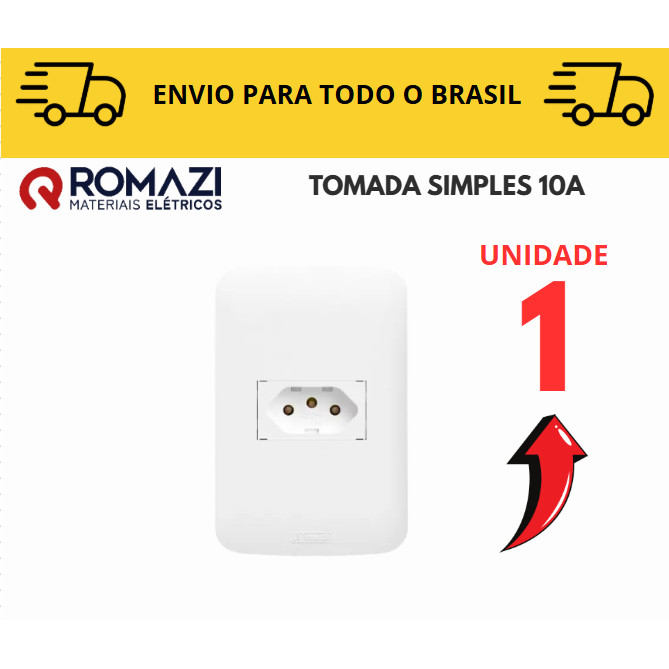 Tomada Simples 10A canoa romazi e Interruptores linha canoa romazi / 20A / Paralelo / Tomada