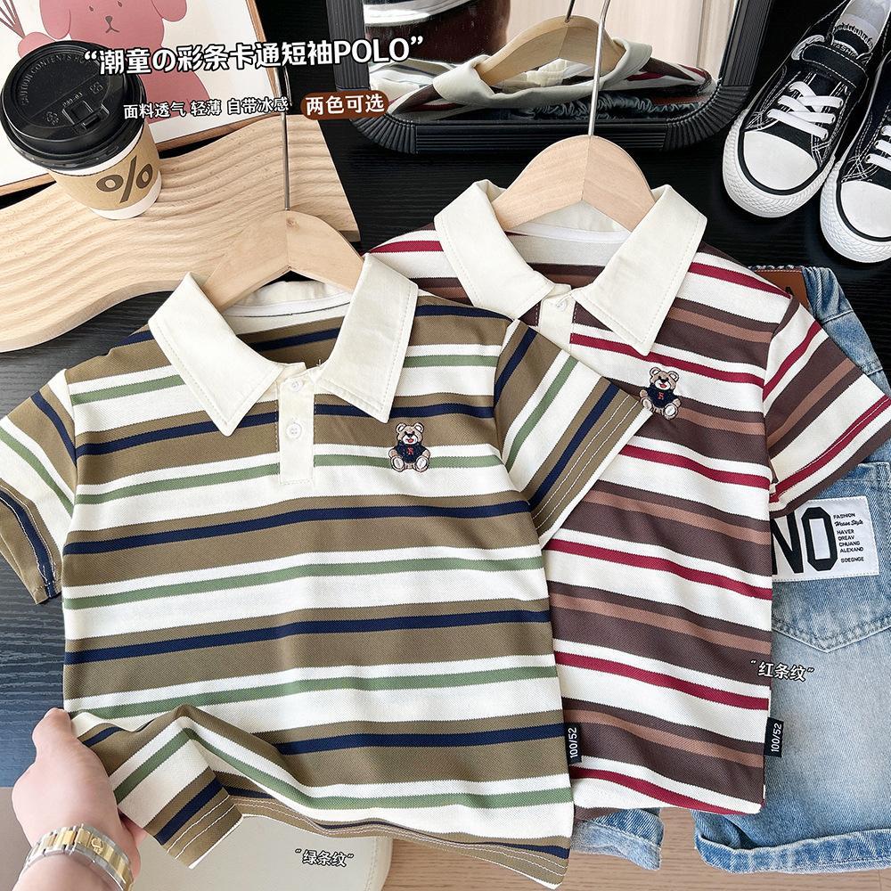 Meninos listrado camisa POLO 2026 verão novo estilo crianças bebê lapela manga curta camiseta respirável All-Match camis