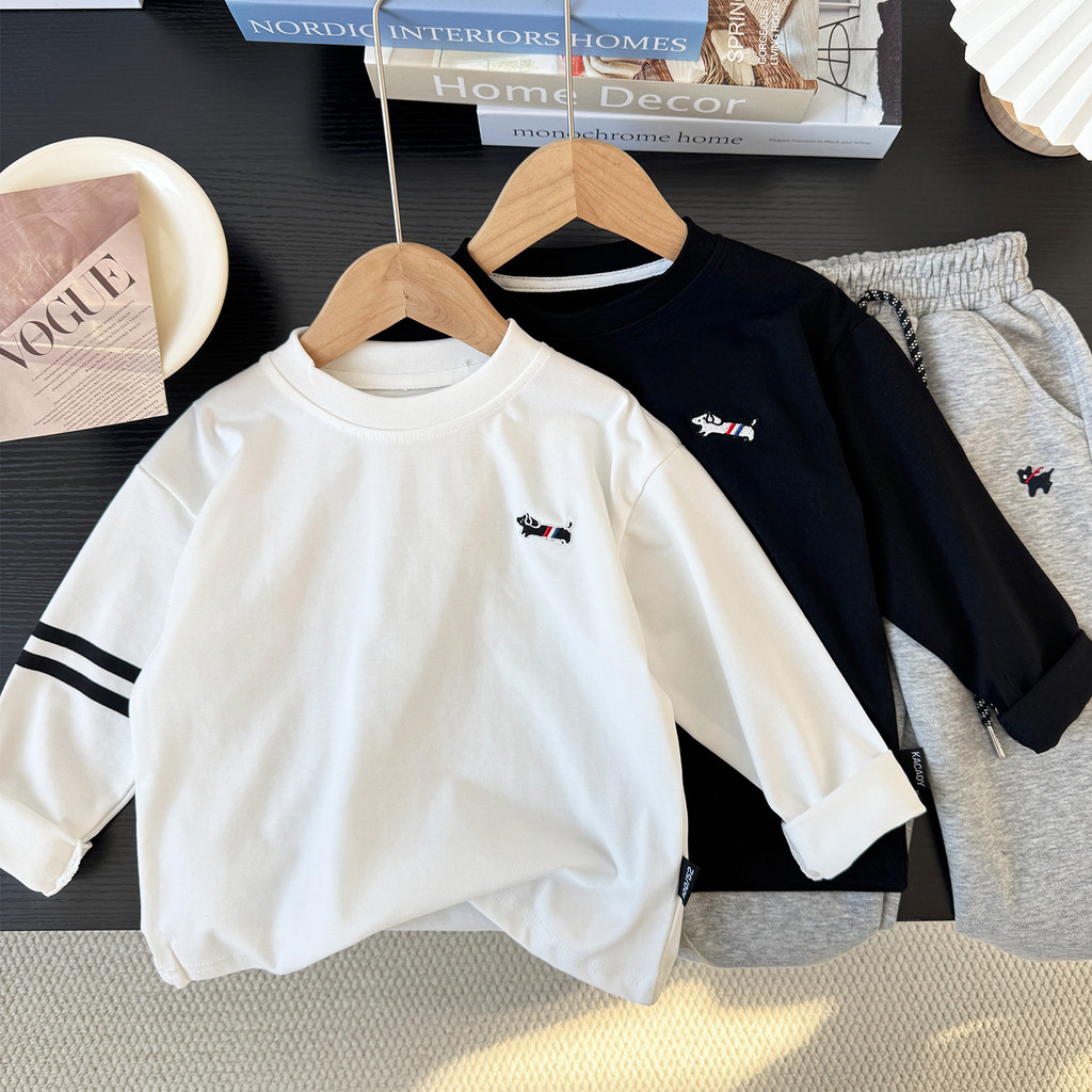 2026 primavera outono novo estilo meninos puro algodão de manga comprida camiseta crianças simples moda camisa de fundo 
