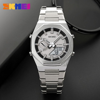 Relógio Digital de Quartzo Masculino SKMEI 1816, Aço Inoxidável, LED, Dupla Exibição, Esportivo, Resistente à Água, PNET