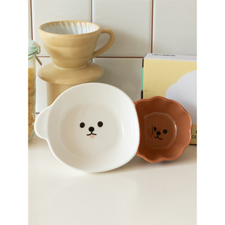 Coreia coreana diária bonito dos desenhos animados Bixiong Poodle prato de jantar doméstico tigela cerâmica dois compart