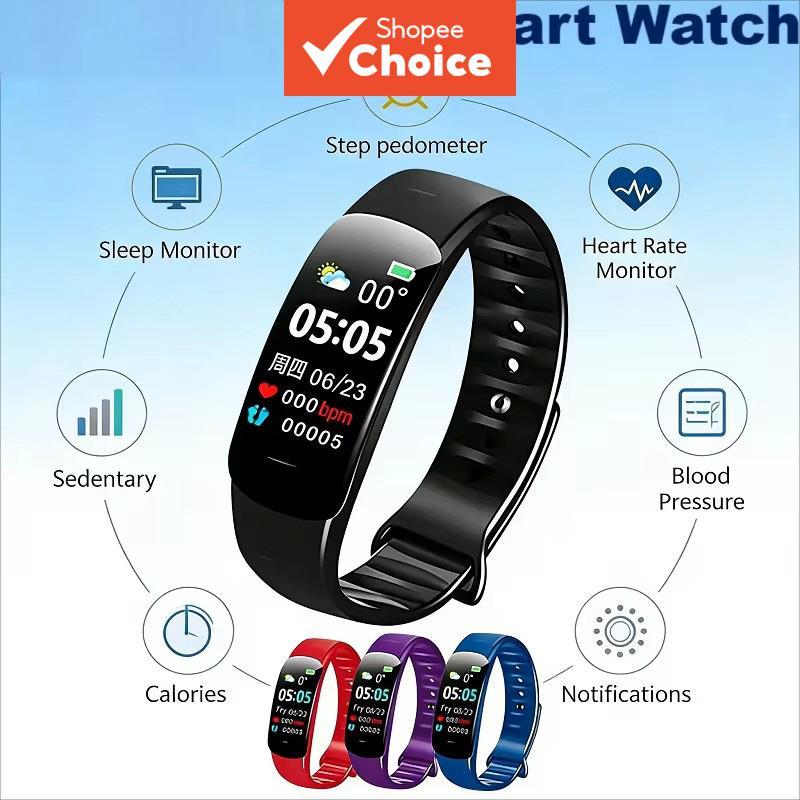 Relógio Inteligente Bluetooth com Contador de Passos e Monitor Cardíaco, Pulseira Fitness para Homens e Mulheres