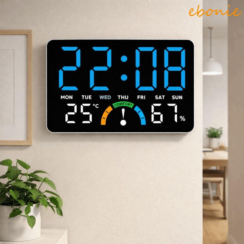 Despertador LED EBONIE , Lembrete De Conforto , Relógio De Parede Digital De Tempo/Temperatura/Umidade , Exibição De Dat