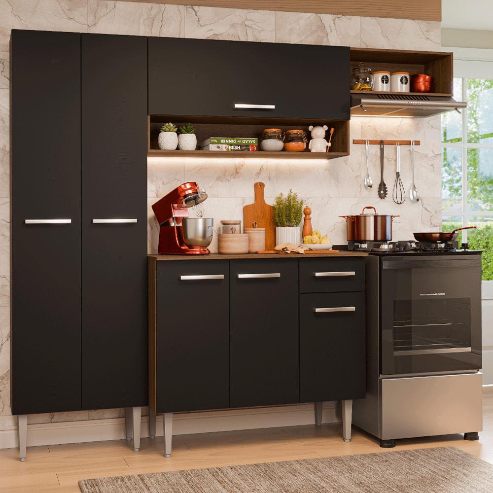 Armário de Cozinha Completa 220 cm Rustic/Preto Deli Madesa 02