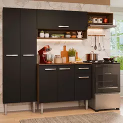 Armário de Cozinha Completa 220 cm Rustic/Preto Deli Madesa 02