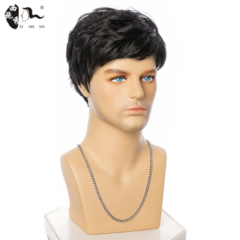 Uma peça peruca estilo curto moda Cross-Border capa de cabelo seda masculina alta temperatura cabeça capa fibra química