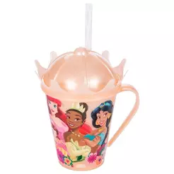 Caneca Plasútil Princesas com Tampa Coroa e Canudo 360ml - Embalagem com 12 Unidades
