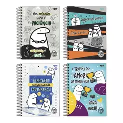 Caderno Espiral Jandaia Universitário Capa Dura Flork 10 Matérias 160 Folhas Embalagem com 4 Unidades