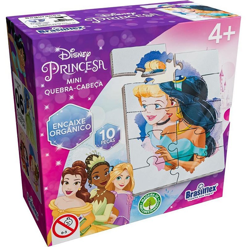 Kit com 6 Quebra-cabeça sortido De Madeira Princesas Mini 10 Peças Display Com 6 Unidades