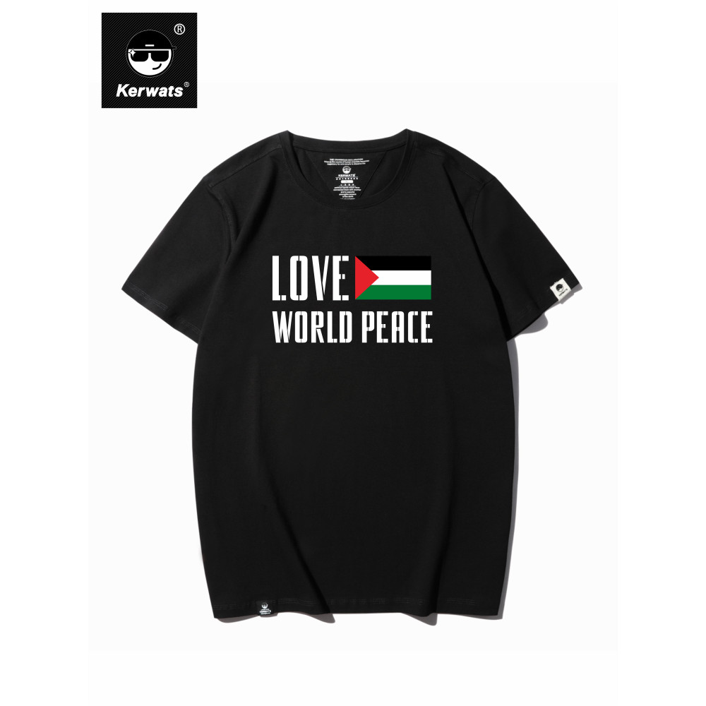 Palestein Anti-guerra mundo paz inglês impresso camiseta das mulheres dos homens mesmo estilo verão Lycra algodão em tor
