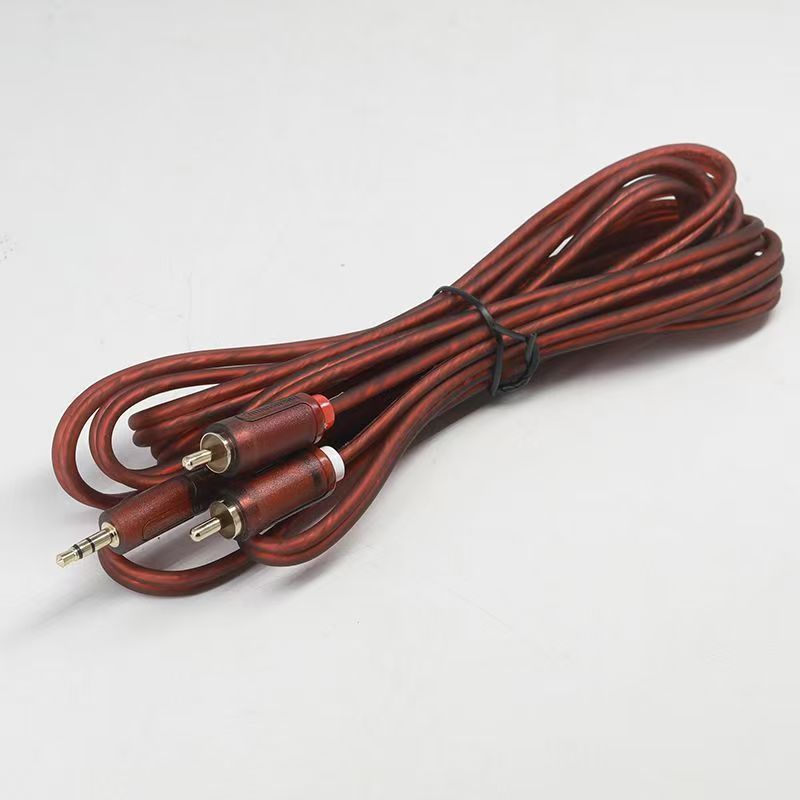 Cabo de áudio de 3,5 mm para RCA duplo para conexão de amplificador, alto-falante, mixer e áudio de alto-falante.