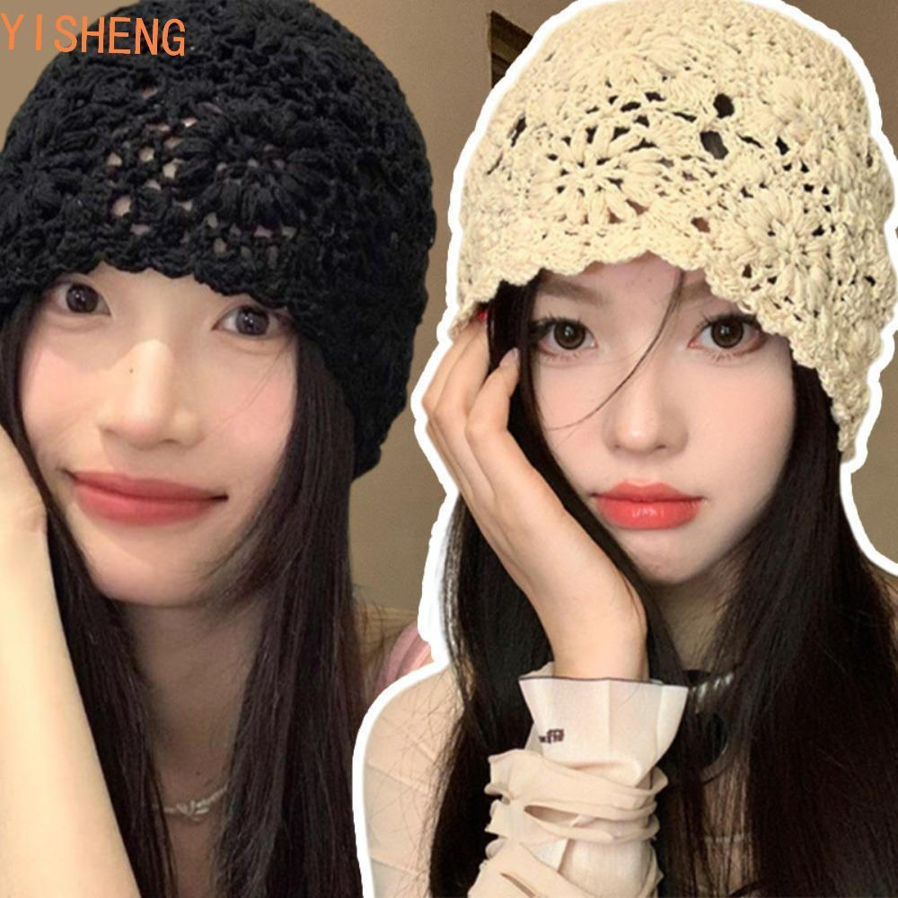 Chapéu De Malha De Flor De Crochê YISHENG , Gorro Fino Estilo Boêmio Vazado , Boné Tecido De Renda Feito À Mão