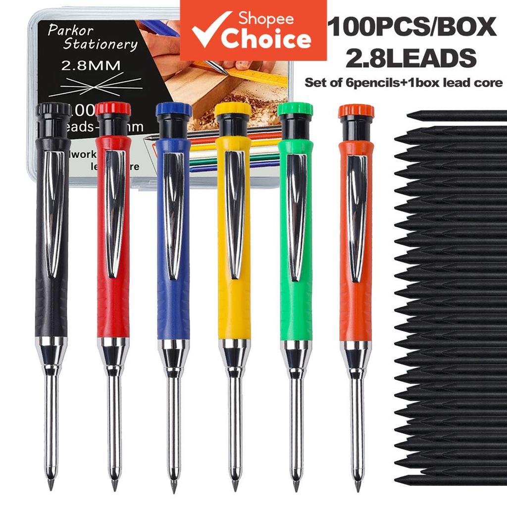 Conjunto de lápis mecânicos com 6 lápis de cor e 100 unidades/caixa de grafite. Grafite de 3,54 de comprimento, 2,8 mm,
