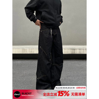 BLAEXIT Estilo Americano Ruffian Bonito High-End Sense Top Line Cor Primária Jeans Masculino Preto Reto Calças de Perna 