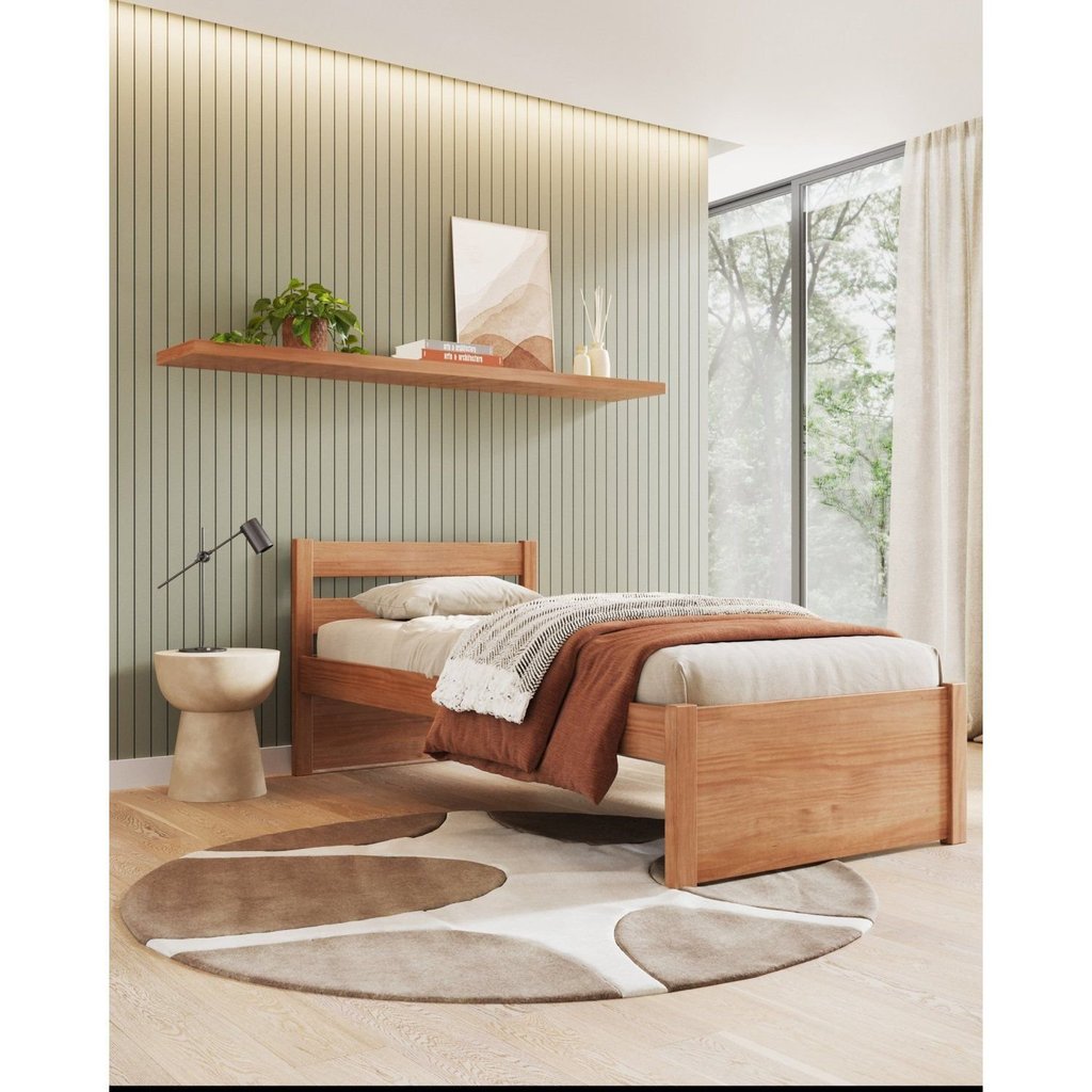 Cama Solteiro em Madeira Maciça 0,90x190cm Unique Yescasa Amêndoa