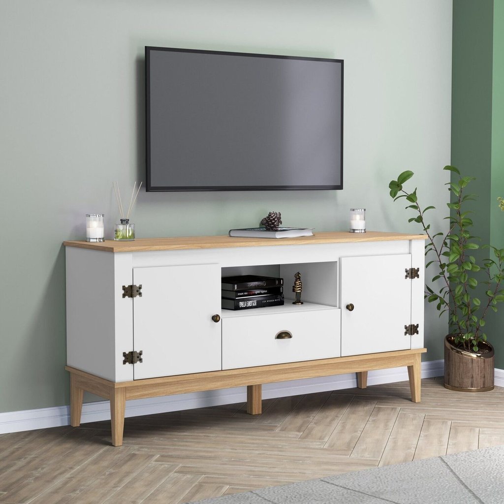 Rack 135cm Colonial X41 cm 2 Portas 1 Gaveta Branco Mel/Branco