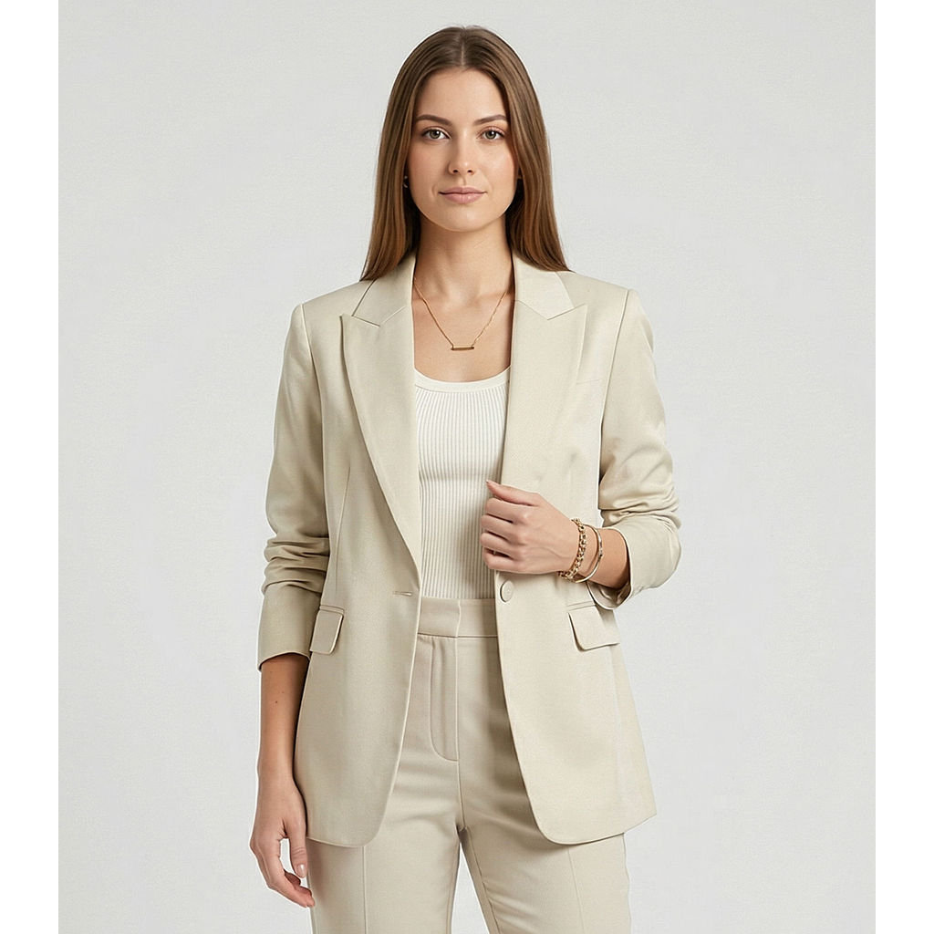 Blazer Feminino Em  Alfaiataria Endless Bege