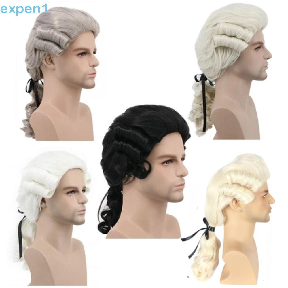 EXPEN Advogado Juiz Peruca , Perucas Masculinas Históricas Barroco Cosplay Encaracolada , Halloween Preto Masculino Traj
