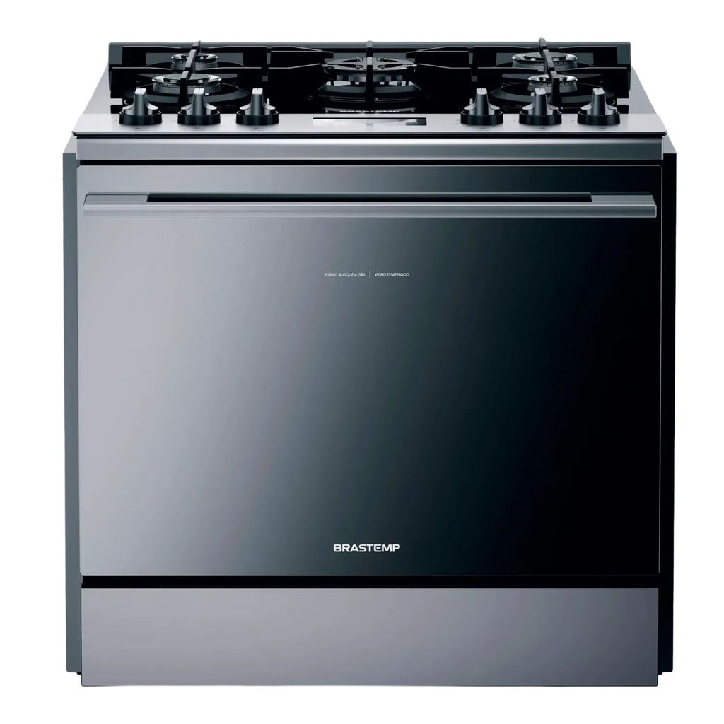 Fogão Brastemp 5 Bocas de Embutir Cor Inox com Mesa de Vidro e Touch Timer com Autodesligamento - BYS5VCR