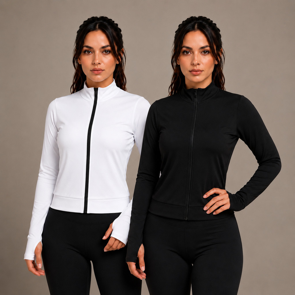 Kit 2 Casaco Dryfit Feminino Blusa Treino Academia Proteção Solar UV Zíper Manga Longa Fitness