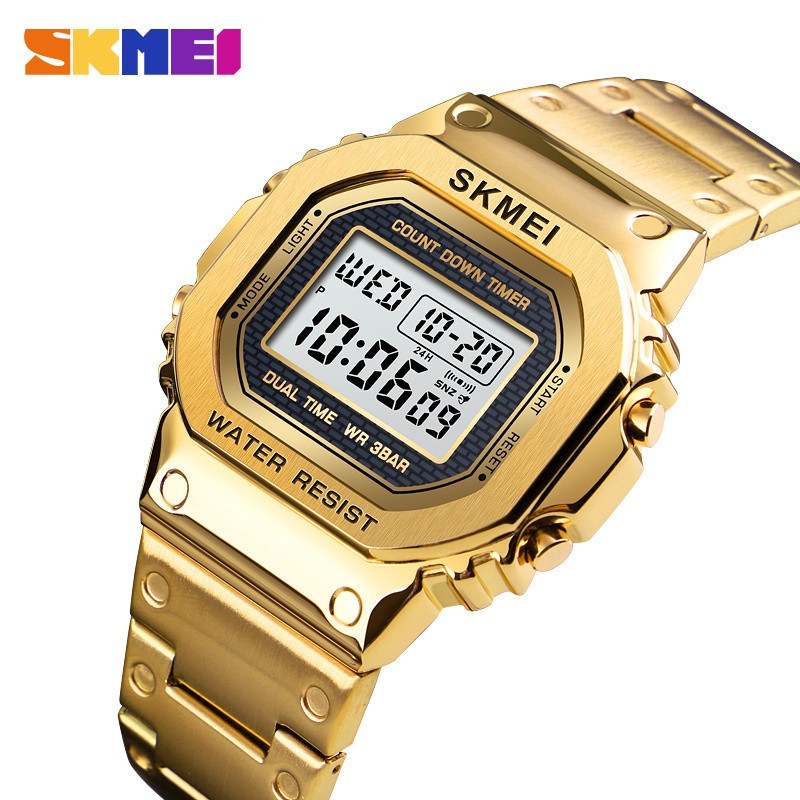 Relógio Digital Fashion SKMEI 1456 para Homens e Mulheres, Relógio de Pulso com Duplo Fuso Horário, Cronógrafo, à Prova