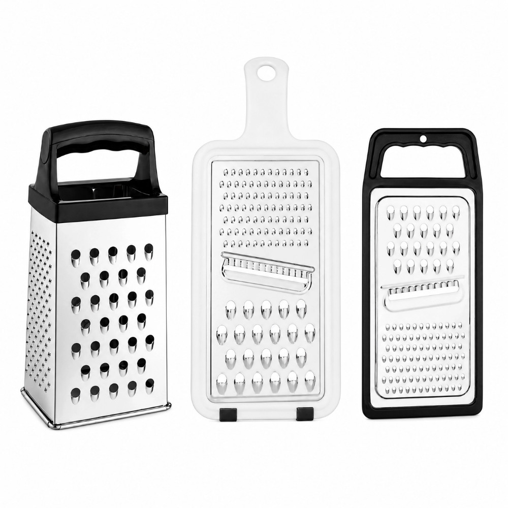 Kit 3 Raladores de Cozinha - Ralador 4 Faces 18cm + Ralador 1 Face 24cm + Ralador 1 Face 29,7cm