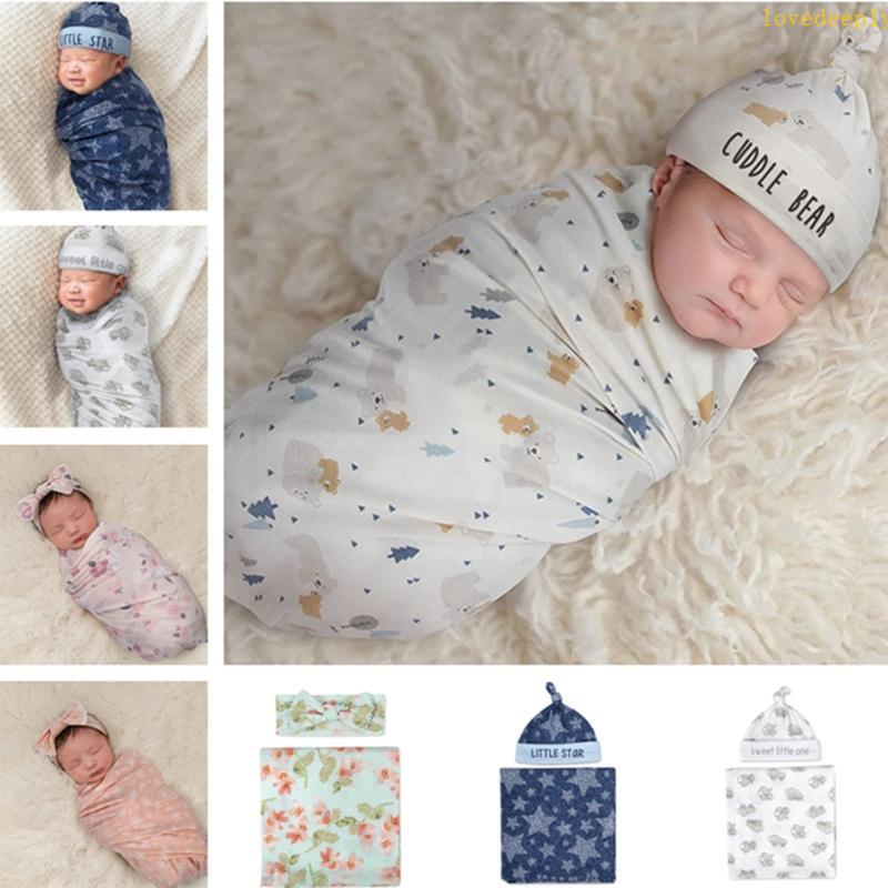 lovedeeply 2 Pçs Bebê Recém-Nascido Microfibra Swaddle Envoltório Com Gorro Chapéu Headwrap Conjunto Bonito Floral Anima