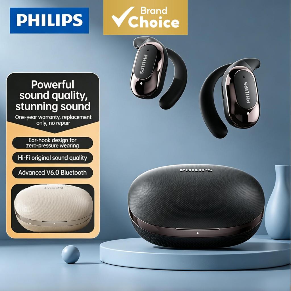 Fones de ouvido PHILIPS TAQ2220, fones abertos sem fio, Bluetooth 6.0, fones de ouvido com graves HiFi, IPX4 à prova