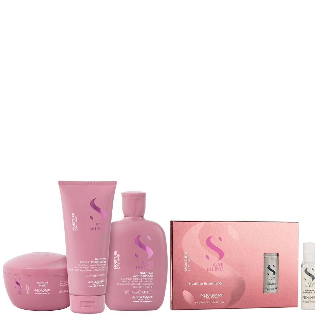 Kit Alfaparf Semi Di Lino Moisture Shampoo Condicionador Máscara + 6 Ampolas