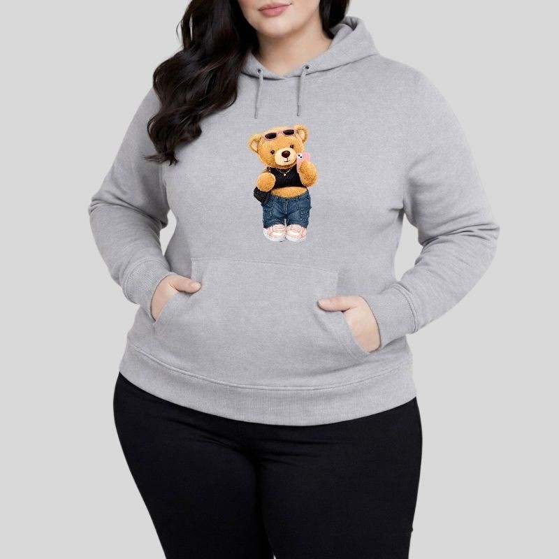 Casaco Moletom Feminino P ao G5 Estampa Ursinha Plus Size Capuz Bolso Algodão Superior Quentinho Moda Inverno Fashion