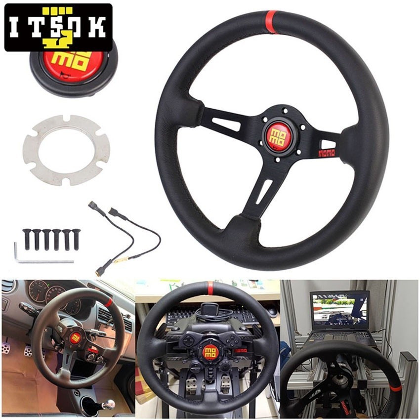 Volante De Prato Profundo 13 Polegadas 330mm Couro Universal Corrida Drift Rally Esporte Para M OOMO