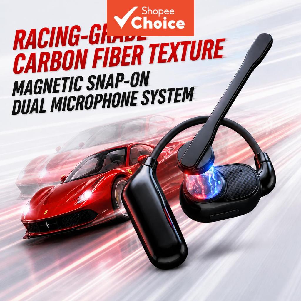 Fone de Ouvido Bluetooth V1 Fibra de Carbono, Microfone Duplo, Fone Mono de Ouvido Sem Fio, Não Intra-auricular,