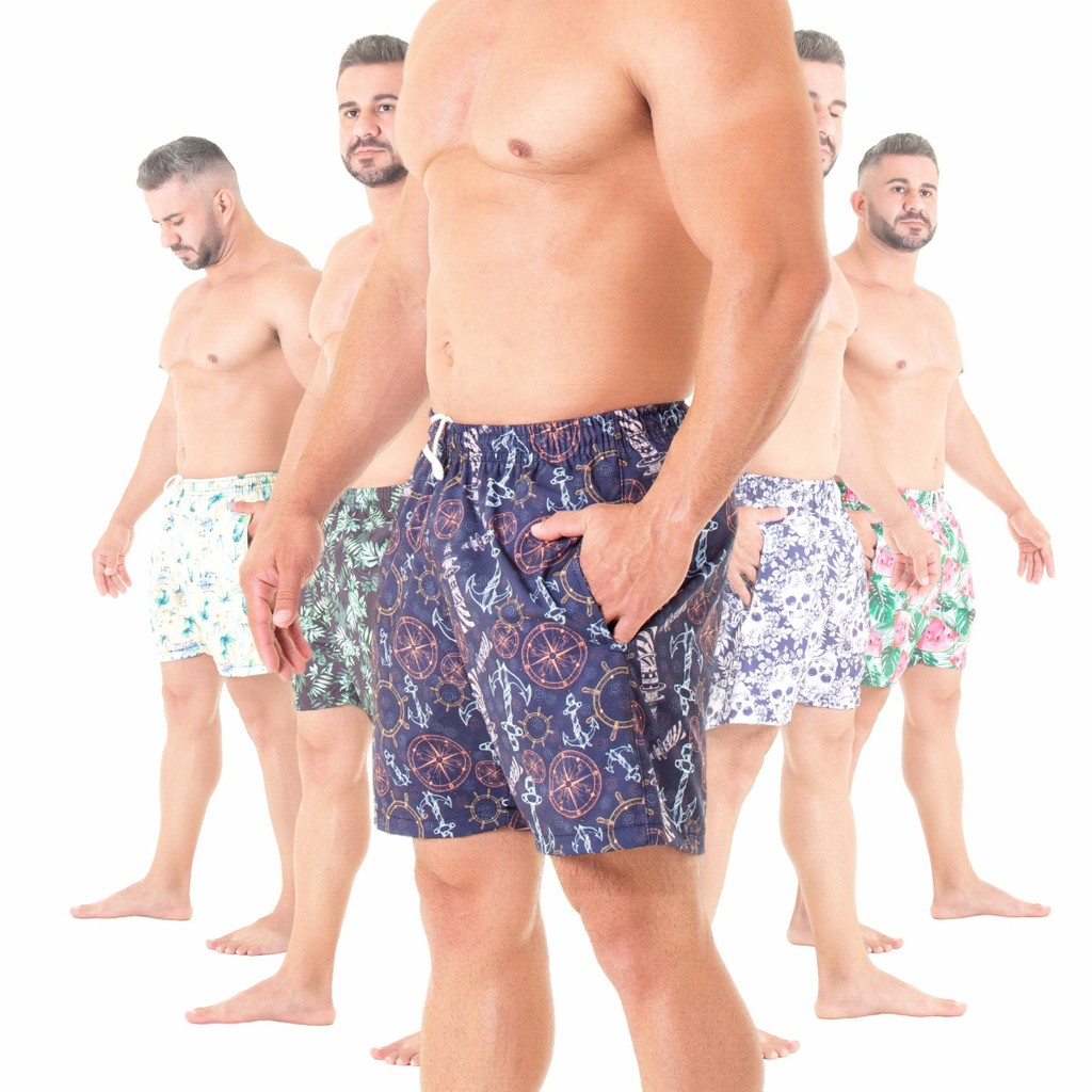 KIT 5 Bermuda Masculina Shorts Tactel Banho Praia Mauricinho