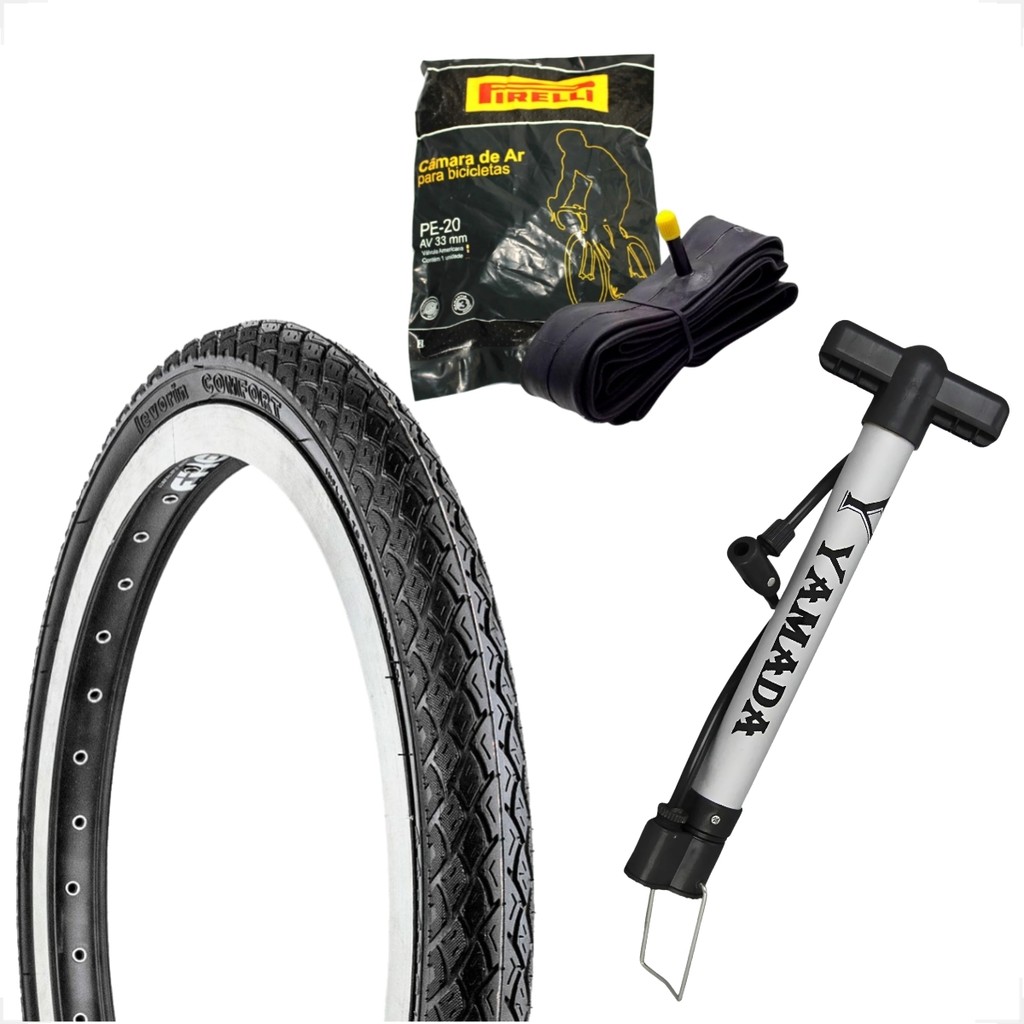 Pneu Bicicleta Levorin Comfort Balão Aro 20 x 1.75 Liso + Camara Pirelli + Brinde Bombinha de ar
