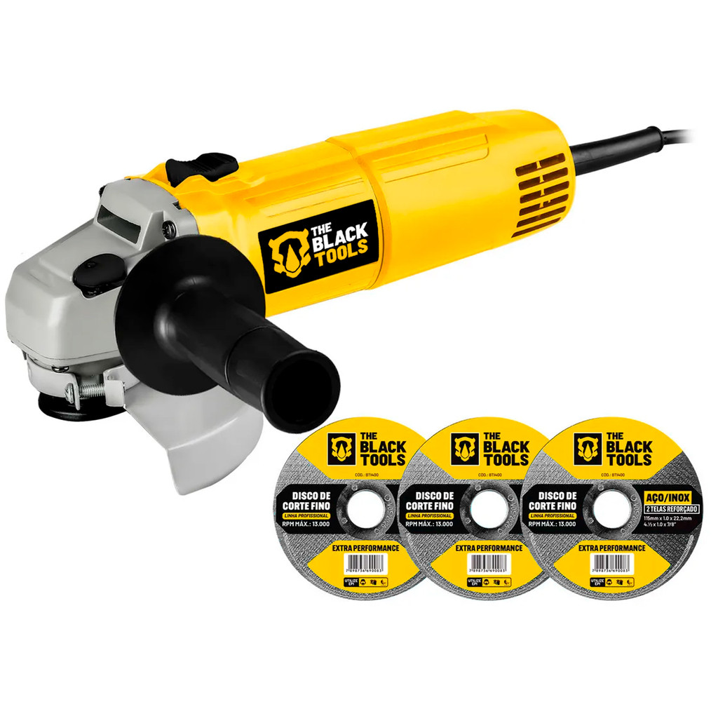 Kit Esmerilhadeira Lixadeira Angular 4.1/2 The Black Tools + Kit de 3 Discos Cortes