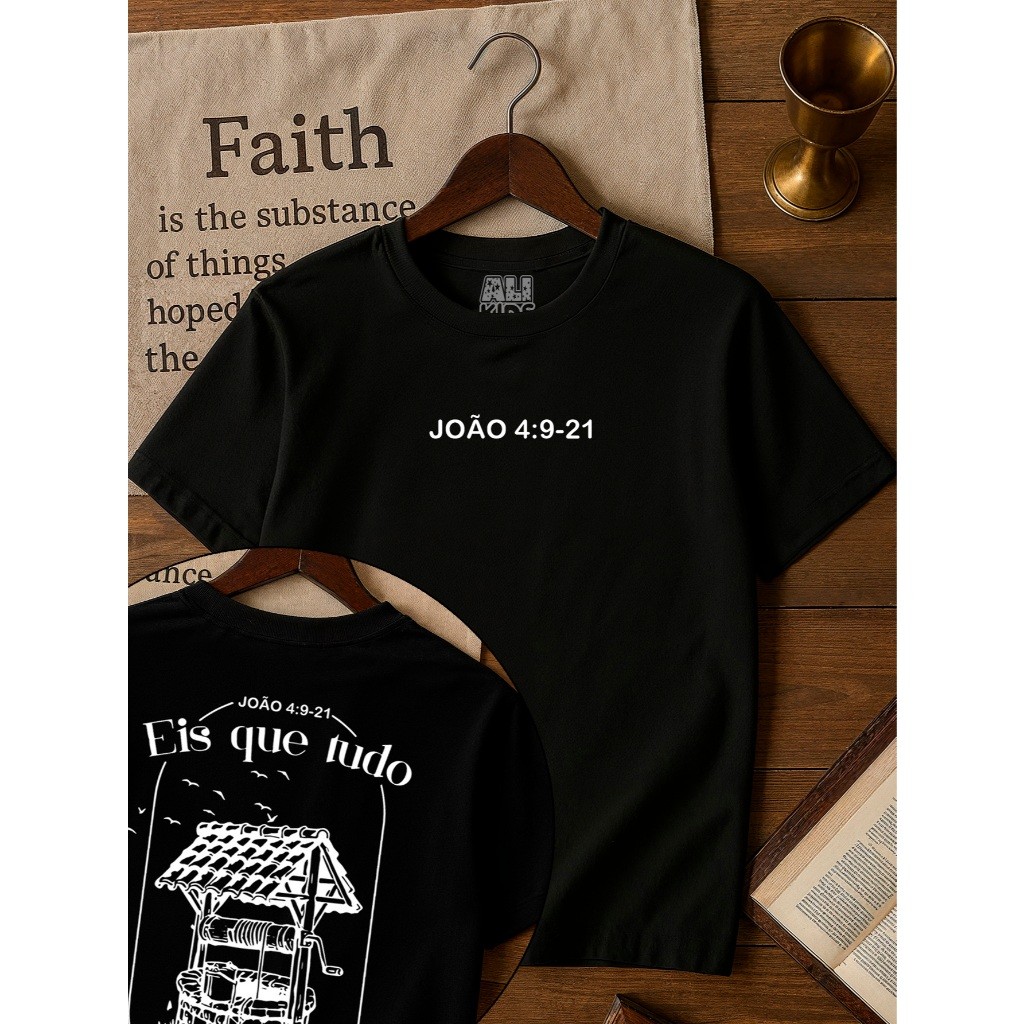 Camiseta 100% Algodão Gospel Juvenil e Infantil Menino Menina 2 ao 16 anos Eis que tudo 100% algodão