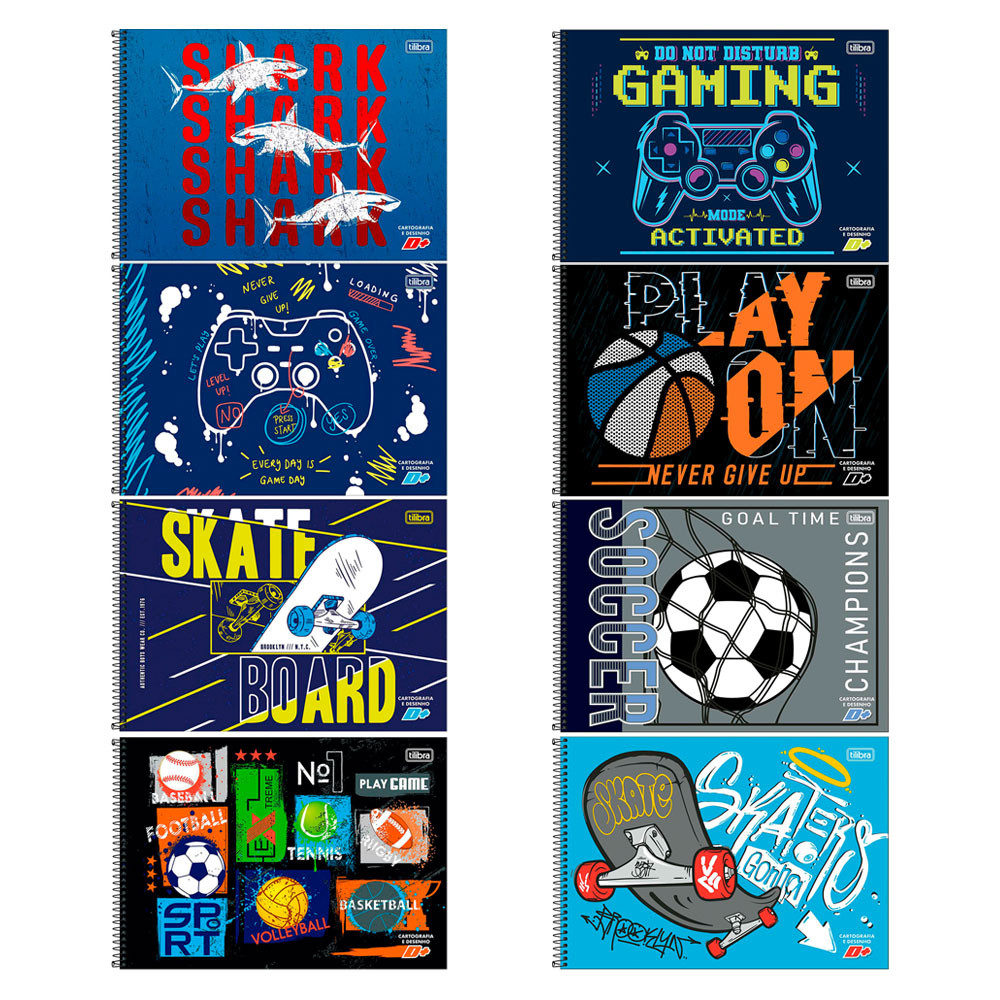 Caderno espiral capa dura cartografia 96 folhas D Mais Masculino Tilibra