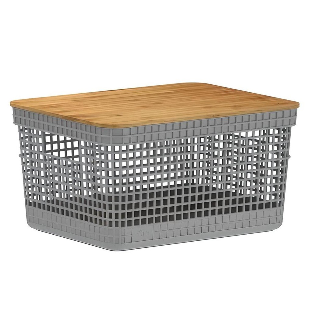 Cesto Organizador Grid 8L Tampa Bambu Chumbo CG255CHF - Ou em Oferta na Shopee