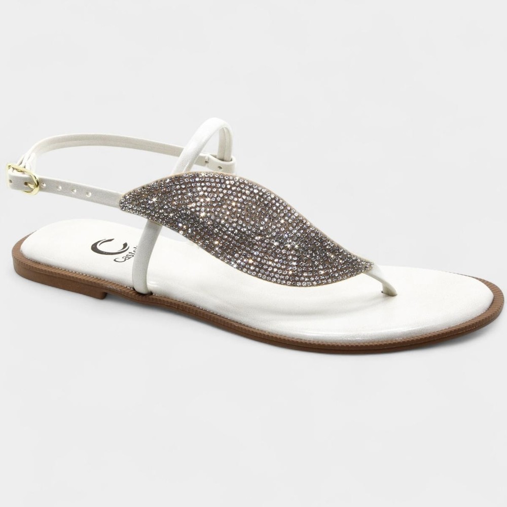 Rasteira Casteliê Strass Folha Feminina - Off White em Oferta na Shopee