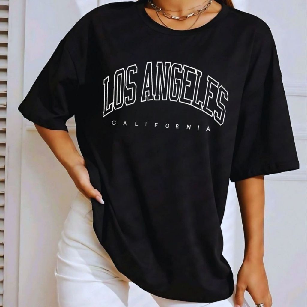Camiseta Feminina Los Angeles Oversized Streetwear Blusinha Blogueira Style Treino