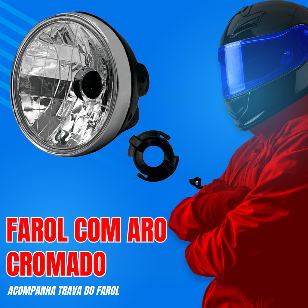 Farol Completo Cg Titan 150 Anos 2004 2005 2006 2007 2008 2009 2010 2011 2012 2013 Aro Cromado Similar Original — imagem 2 de 2