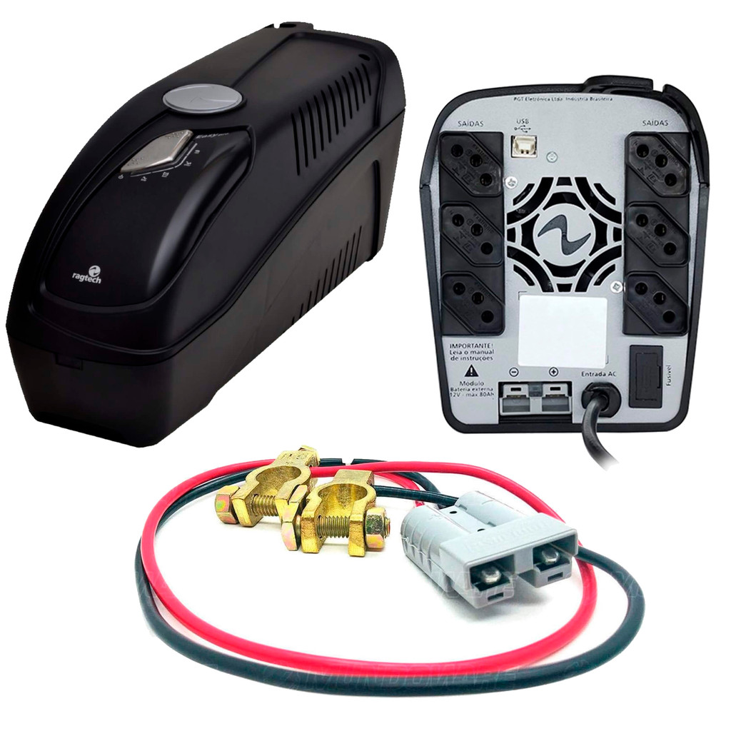 Kit Nobreak Ragtech 700VA Senoidal 4164 Easy Pro Trivolt + Cabo de Bateria 12v em Oferta na Shopee