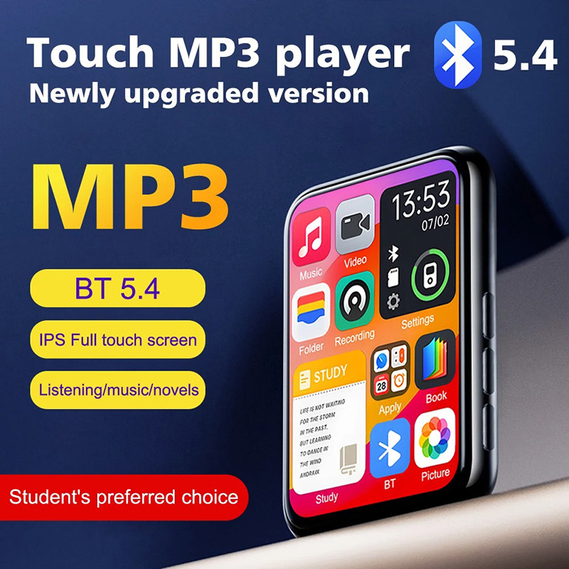 Leitor de música MP3/MP4 multifuncional Bluetooth 5.4 Hi-Fi Estéreo Qualidade de som 2.4" Touch Suporte para cartão TF