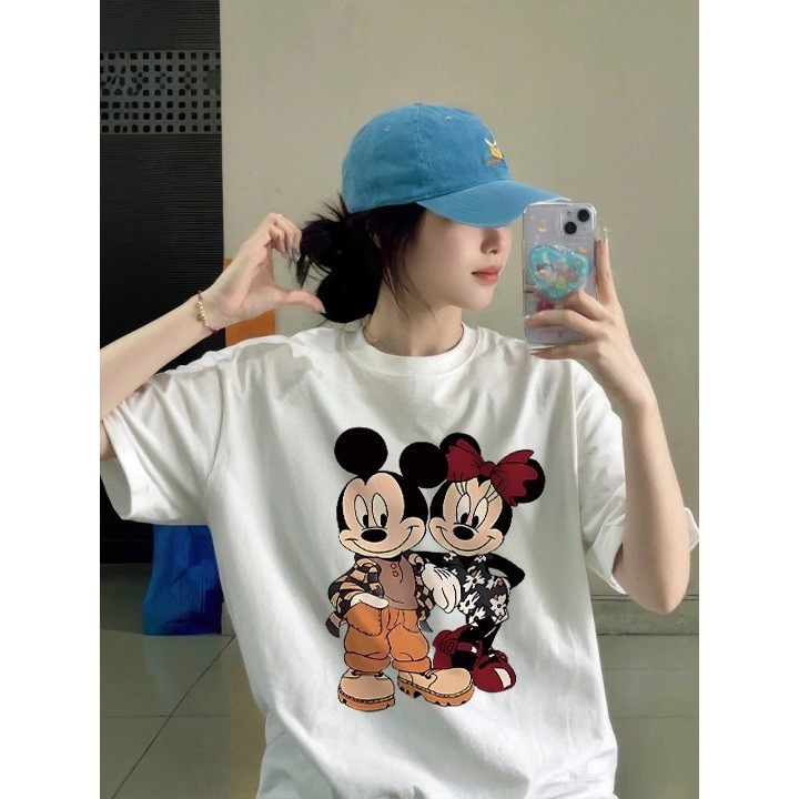 Camiseta, Coreanas Vintage Bonitinho Estampa Blusa Camisa algodão mikey e minney