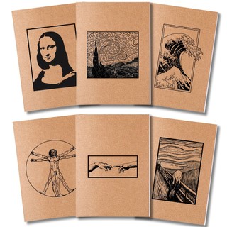Kit 6x Cadernetas Arte Minimalista Capa Kraft Flexível 40 Pág A5