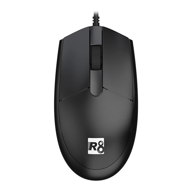 Mouse R8 1611, 1200DPI, 3 Botoes, Preto, R8-1611-BK