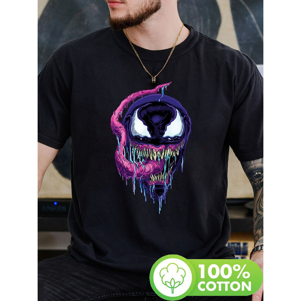 Camiseta Unissex Premium Plus size Venom Língua Dentes Afiados Básica Oversized 100% Algodão Confecção Própria