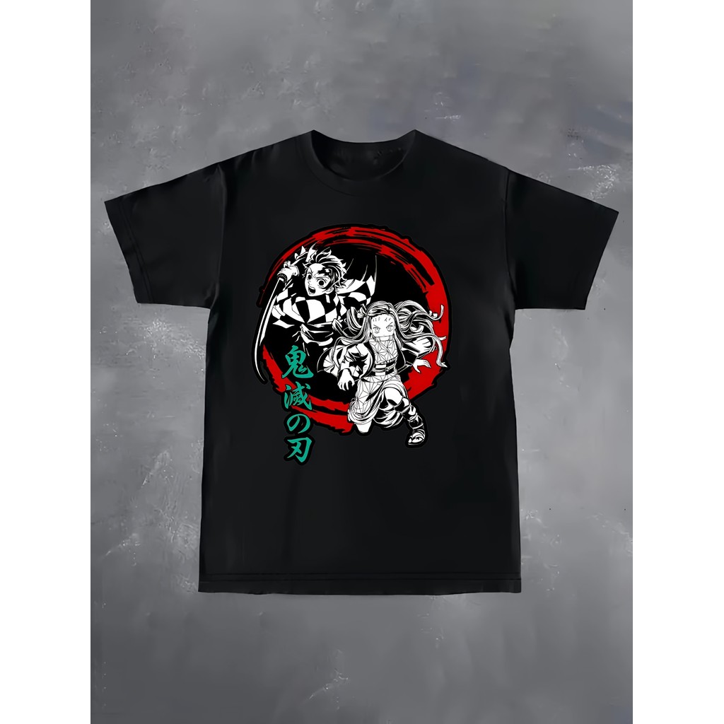 Camiseta Estampada De Personagem De Anime Demon Slayer, Camiseta De Algodão Unissex Estilo Street Style