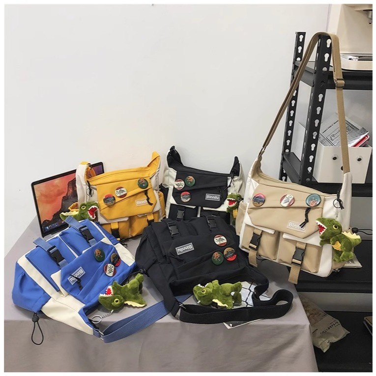 Bolsa Transversal de Lona de Grande Capacidade Unissex Estilo Escolar para Estudantes e Bolsa Mensageiro Masculina